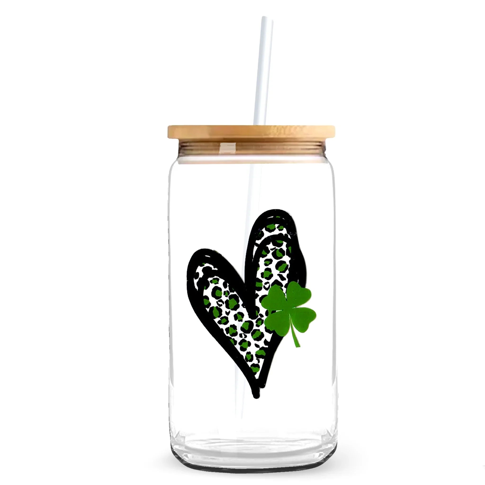 Master Maker Crafts -  UV DTF Decal - Green Cheetah Heart & Shamrock 2 Decals 3.5" (Cup NOT Included)