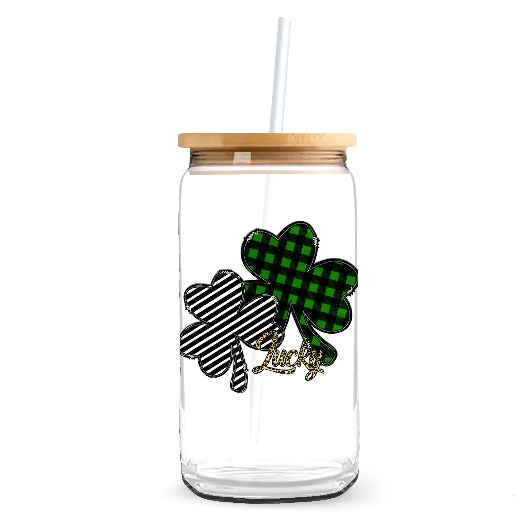 Master Maker Crafts -  UV DTF Decal - Patterned Lucky Shamrocks 2 Decals 3.5" (Cup NOT Included)