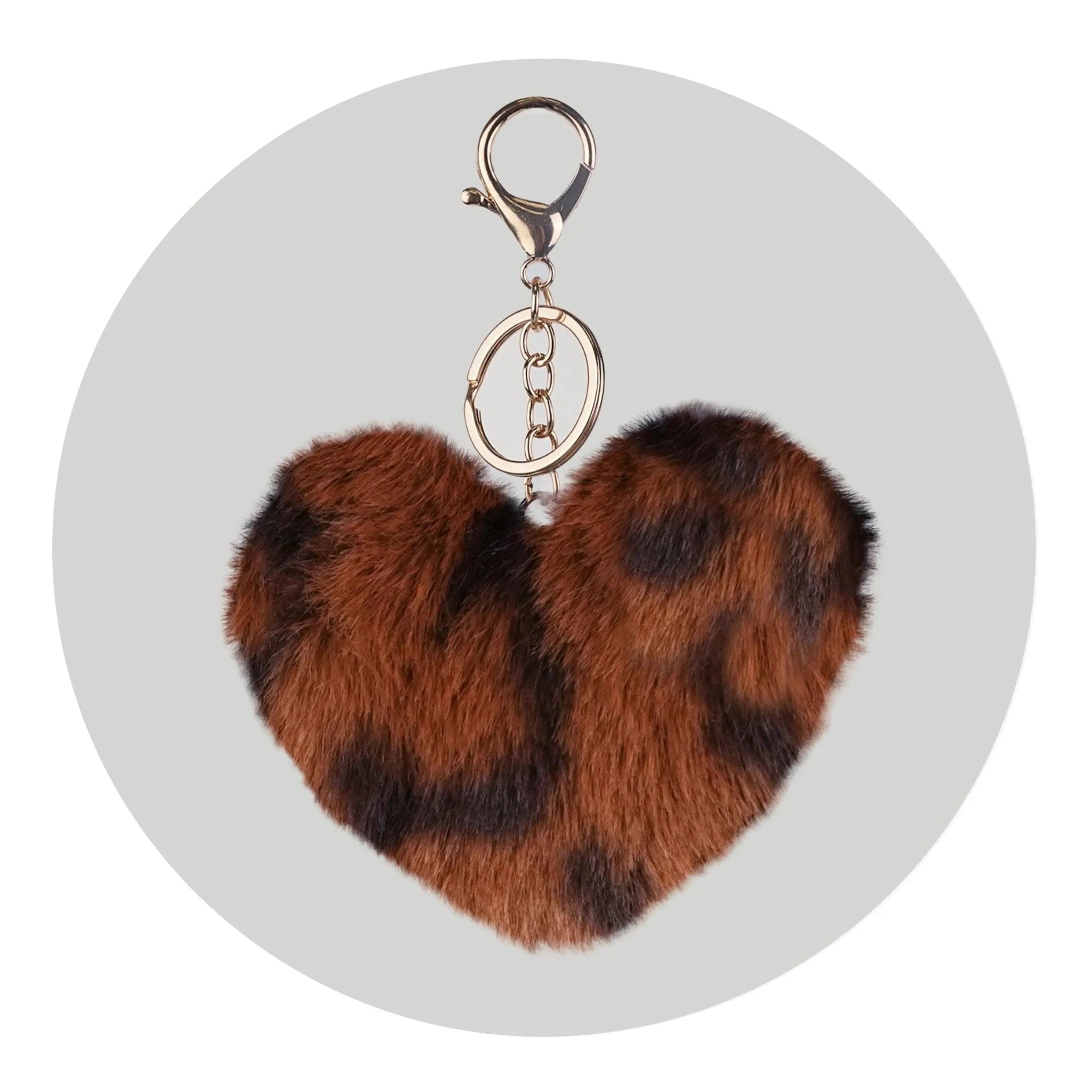 Pom Pom Heart Key Chain - Brown & Black Leopard - DIY Craft Warehouse DIY Craft Warehouse