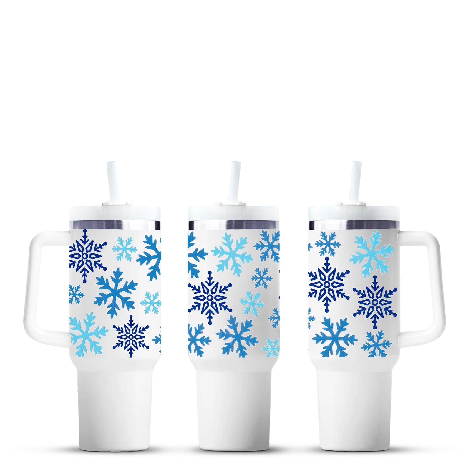 Winter Blue Snowflakes 40oz tumbler from Master Maker Crafts, wholesale craft supplies Ohio.