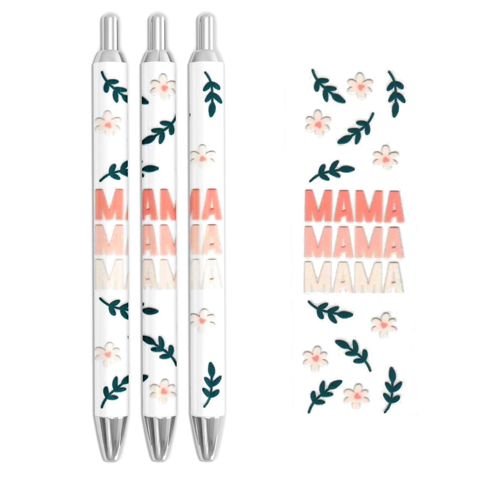 Master Maker Crafts -  UV DTF Pen Wrap Only - Mama Flowers & Leaves 5 Decals 4.25