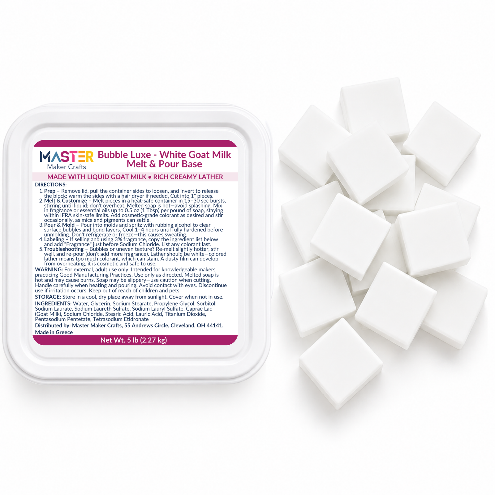 Bubble Luxe Melt & Pour Soap Base - White Goat Milk (5 lb Tub)