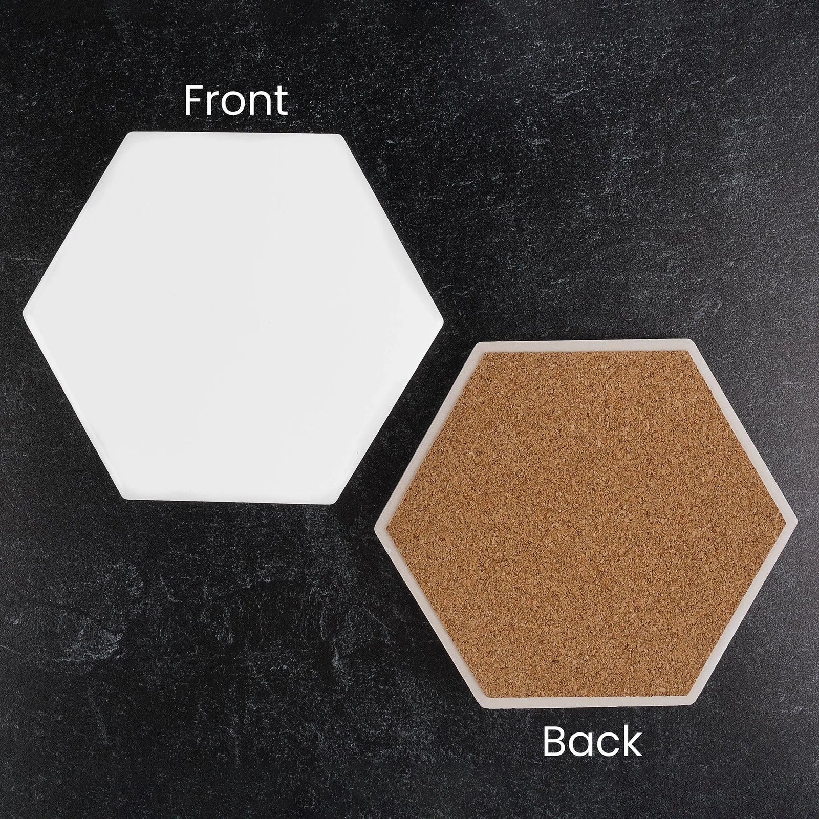 Coaster Ceramic Hexagon & Cork Pad - White Glossy (12 Coasters) - DIY Craft Warehouse