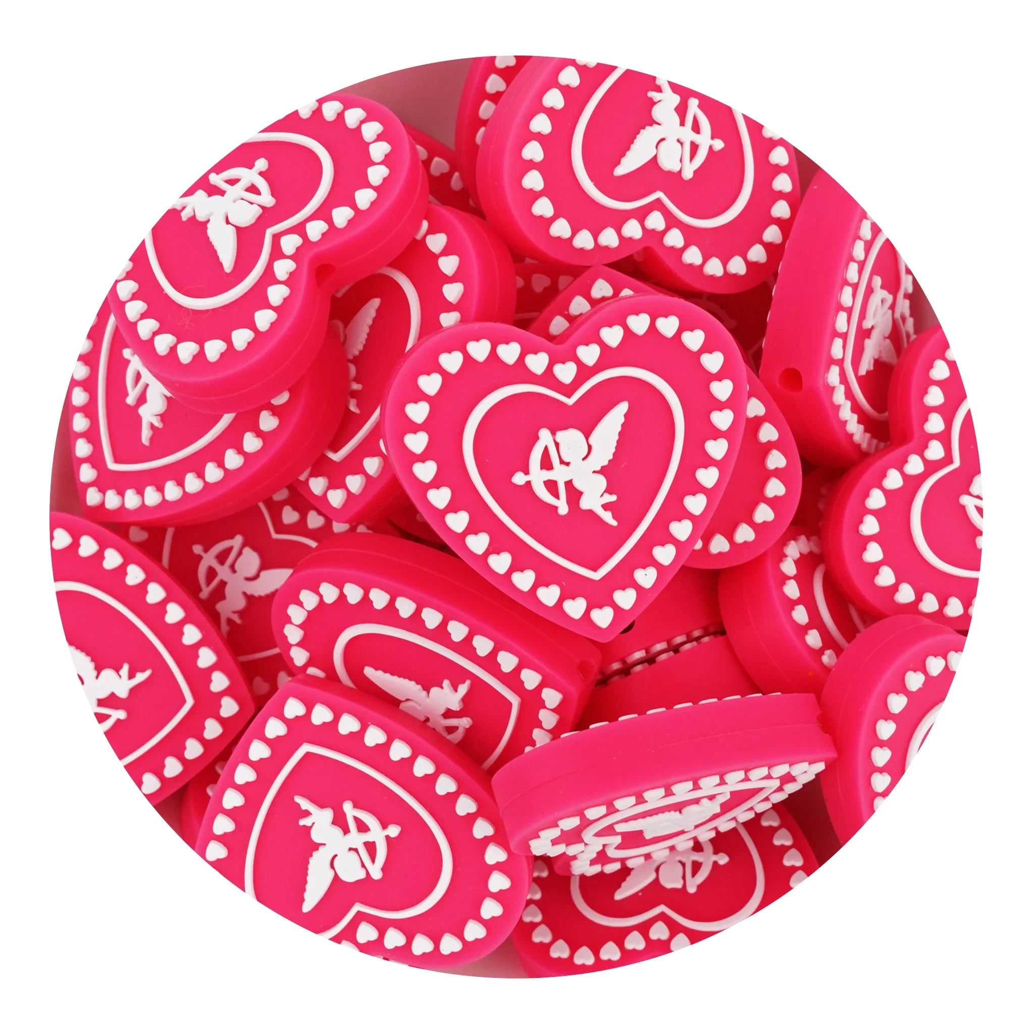 Image of Silicone Focal Bead - Cupid Heart Pink (5 Beads) sold at Master Maker Crafts. Wholesale prices and fast shipping.