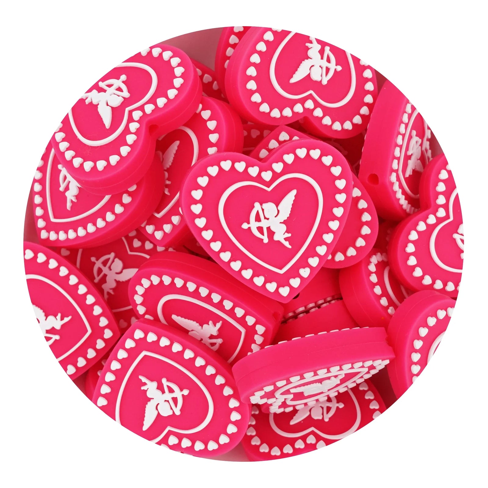 Image of Silicone Focal Bead - Cupid Heart Pink (5 Beads) sold at Master Maker Crafts. Wholesale prices and fast shipping.