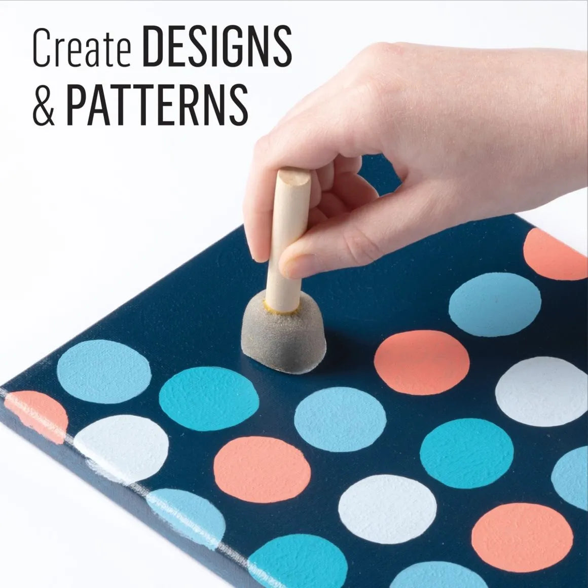 Hand using sponge dauber for polka dot patterns, Master Maker Crafts wholesale Ohio supplies DIY Craft Warehouse