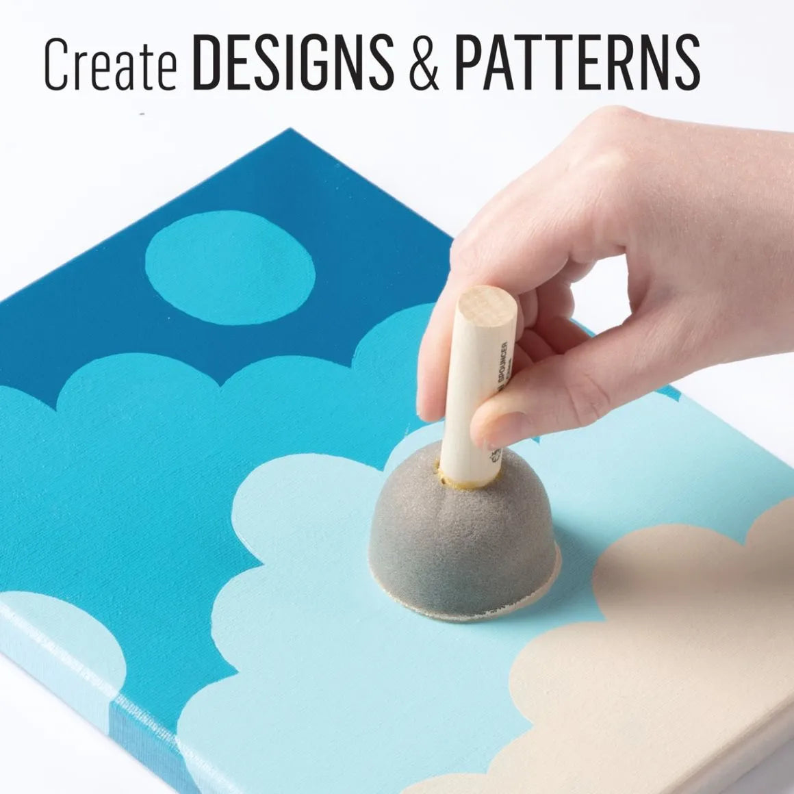 Hand using sponge dauber for paint patterns on canvas, Master Maker Crafts, wholesale craft supplies Ohio DIY Craft Warehouse