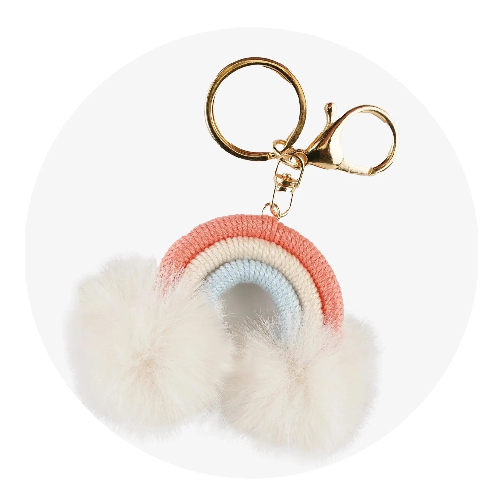 Keychain Woven Rainbow Pom with Lobster Claw - Peach & Pastel - DIY Craft Warehouse DIY Craft Warehouse