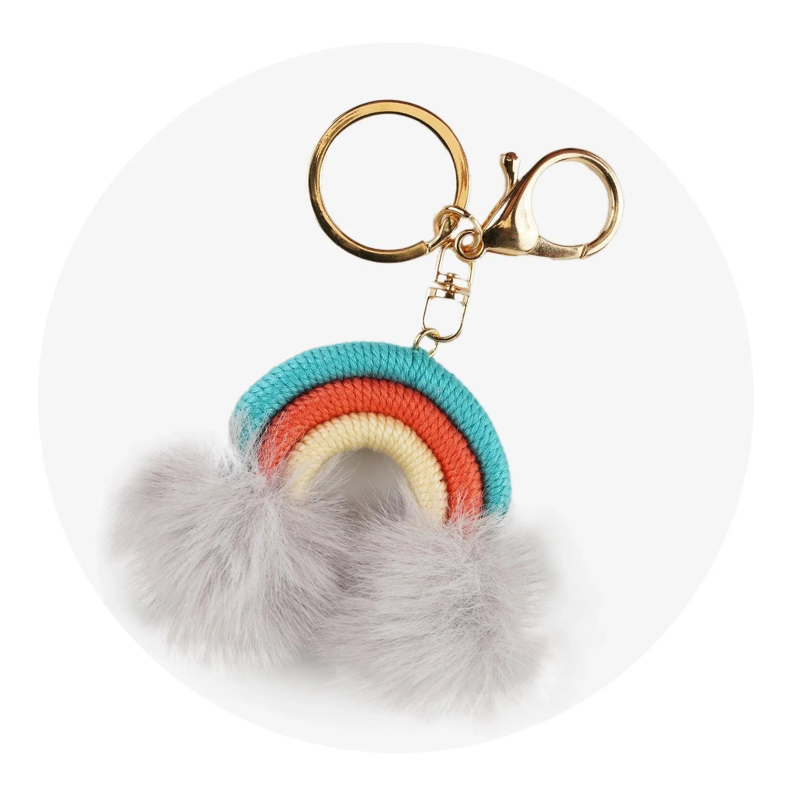 Keychain Woven Rainbow Pom with Lobster Claw - Teal & Umber - DIY Craft Warehouse