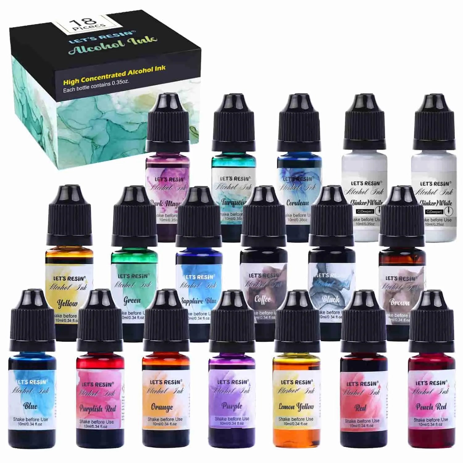Let's Resin Alcohol Ink - 18 Bottle Set - DIY Craft Warehouse DIY Craft Warehouse