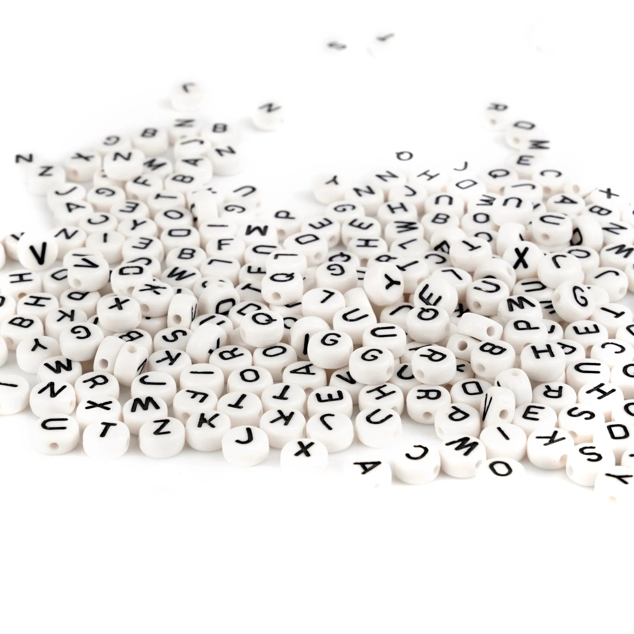 Letter Round String Bead - White & Black (500 Beads - 6mm - Letter W) DIY Craft Warehouse