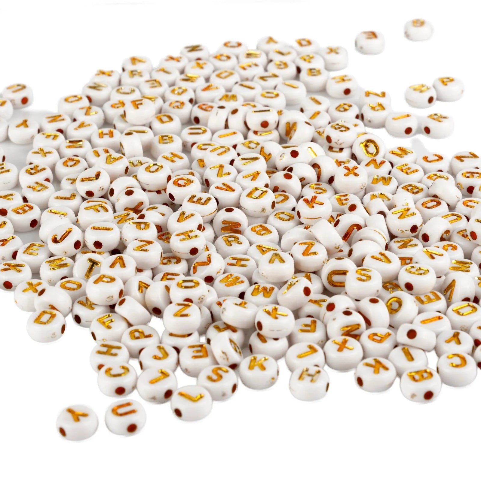 Letter Round String Bead - White & Gold (500 Beads - 6mm - Letter D)
