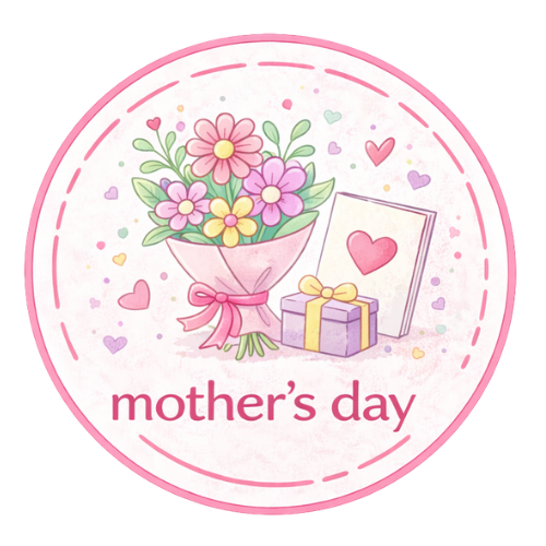 Bouquet of flowers, gift box, and card with heart for Mother's Day, fast USA shipping