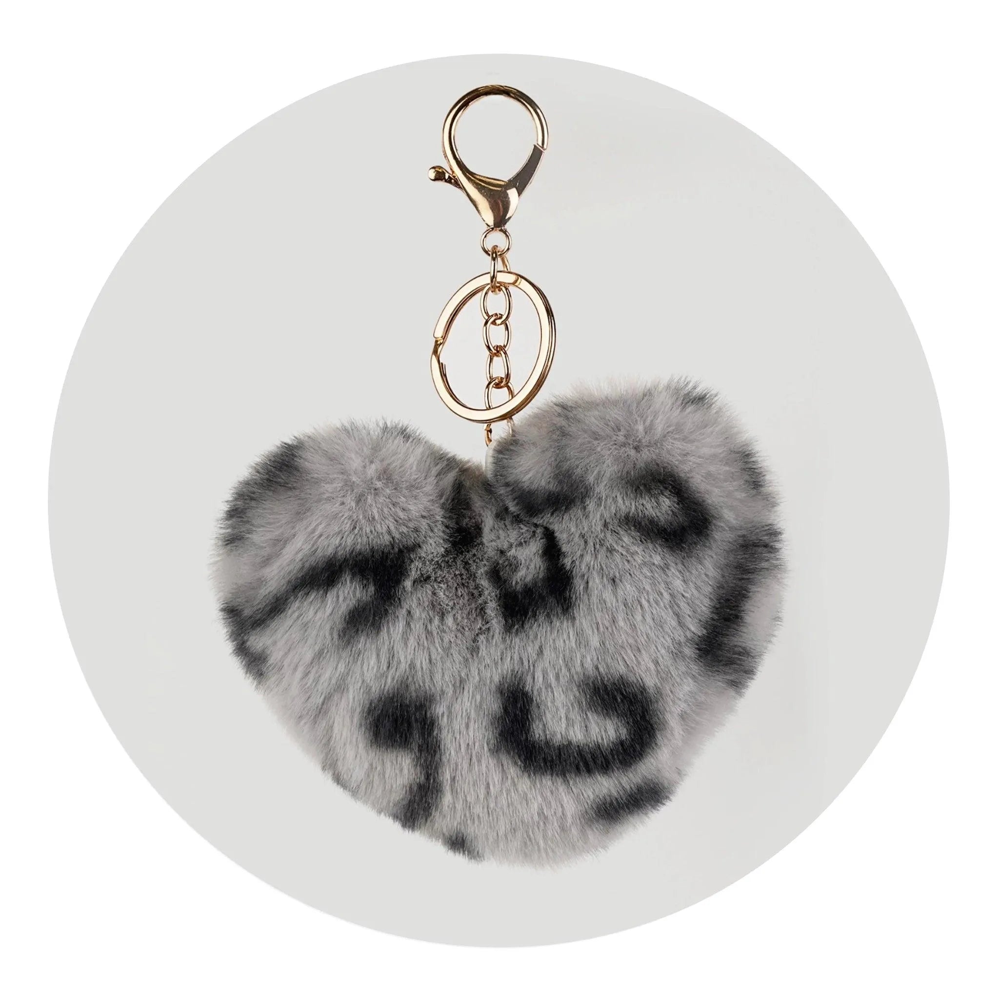 Pom Pom Heart Key Chain - Gray & Black Leopard - DIY Craft Warehouse DIY Craft Warehouse