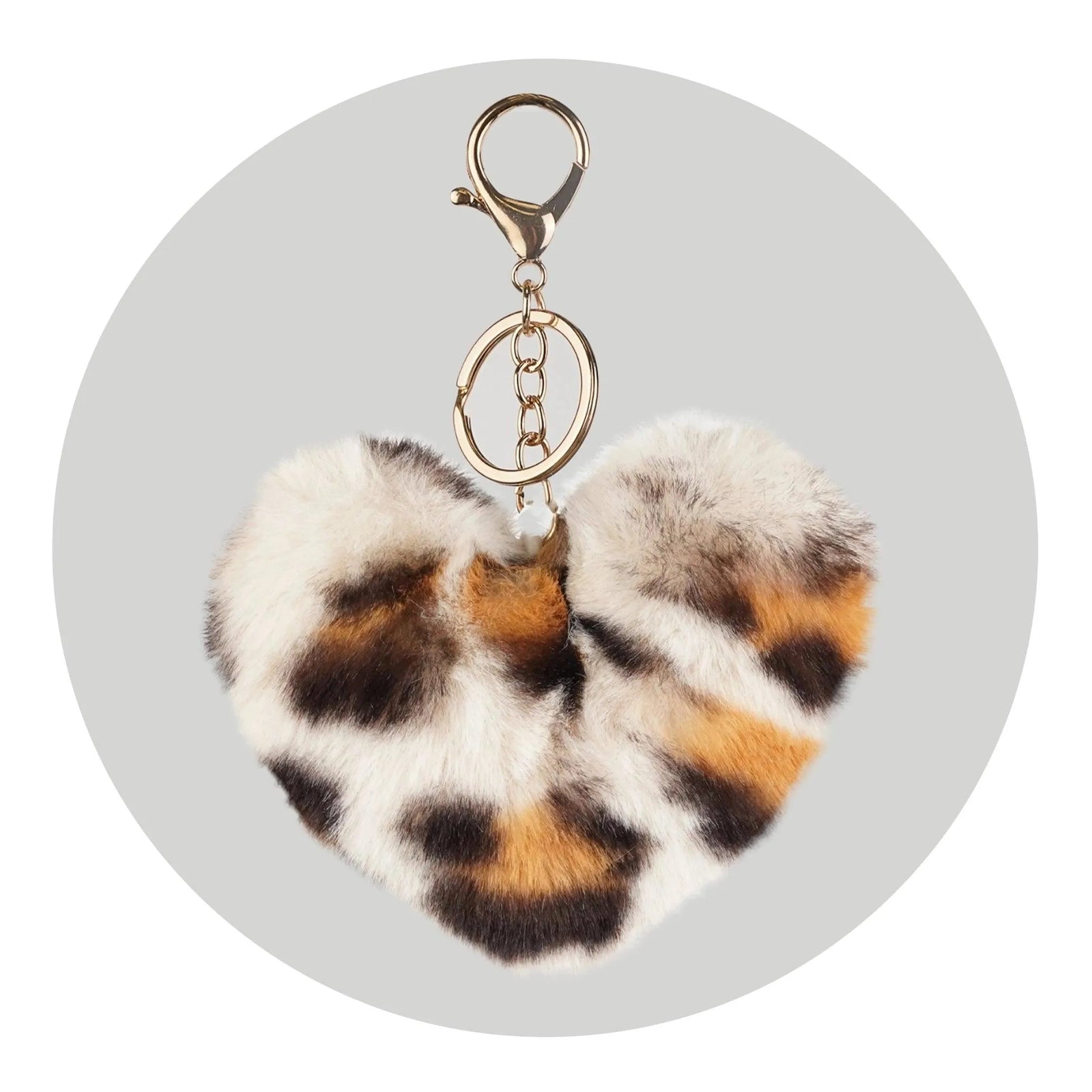Pom Pom Heart Key Chain - Ivory & Brown Leopard - DIY Craft Warehouse