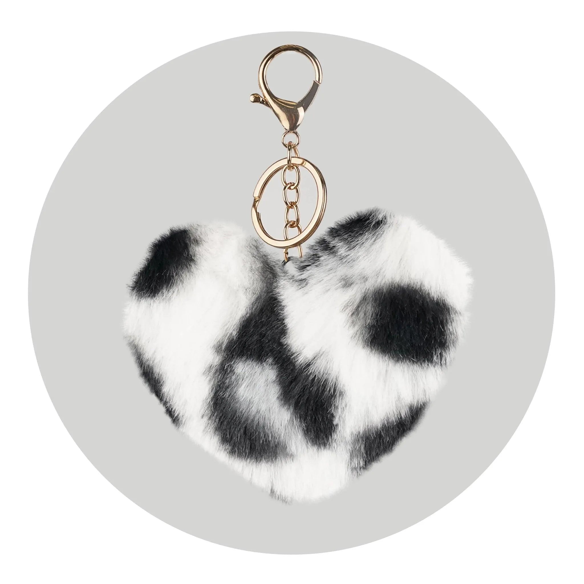 Pom Pom Heart Key Chain - Light Gray & Black Leopard - DIY Craft Warehouse DIY Craft Warehouse