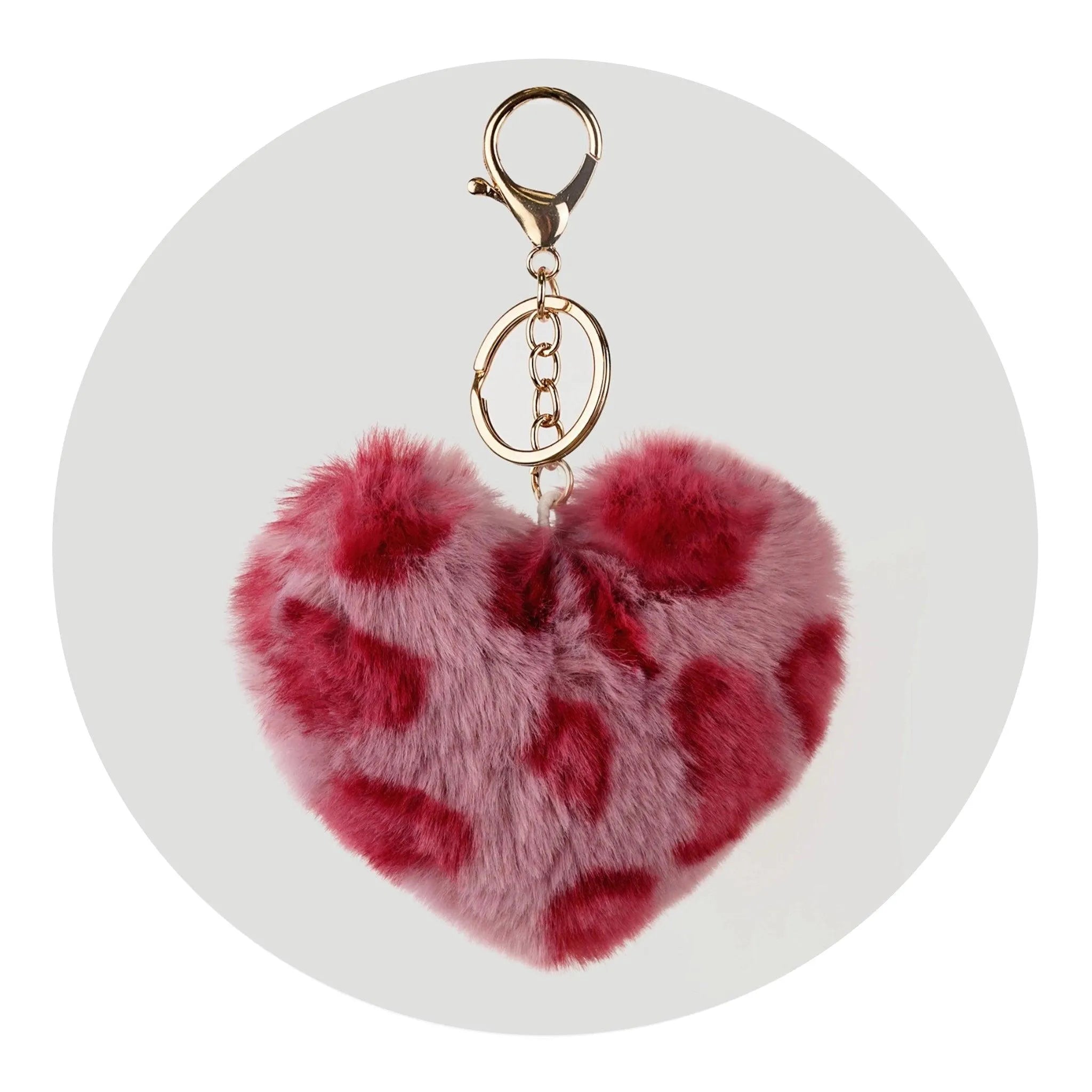 Pom Pom Heart Key Chain - Pink & Purple Leopard - DIY Craft Warehouse DIY Craft Warehouse