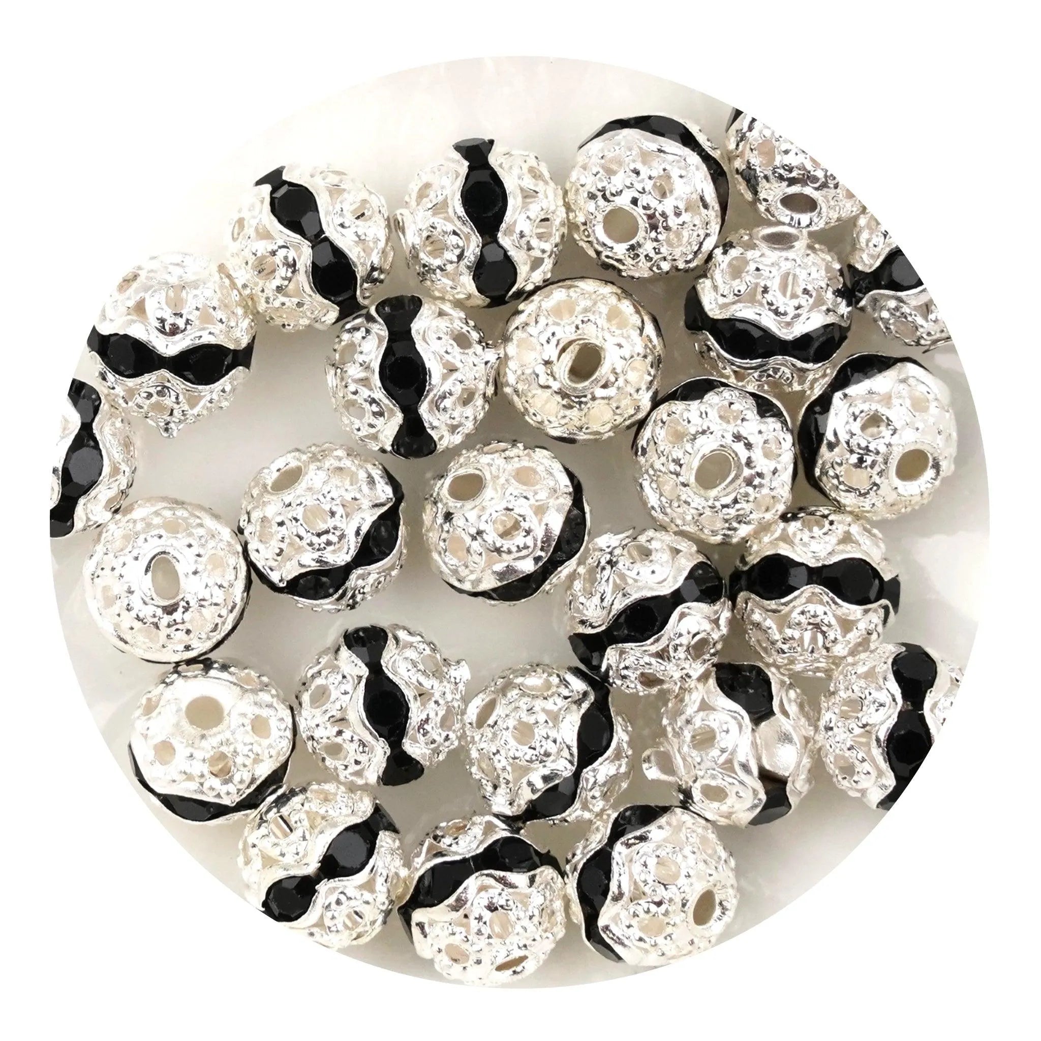 Round String Bead Silver - Black Stones - DIY Craft Warehouse DIY Craft Warehouse