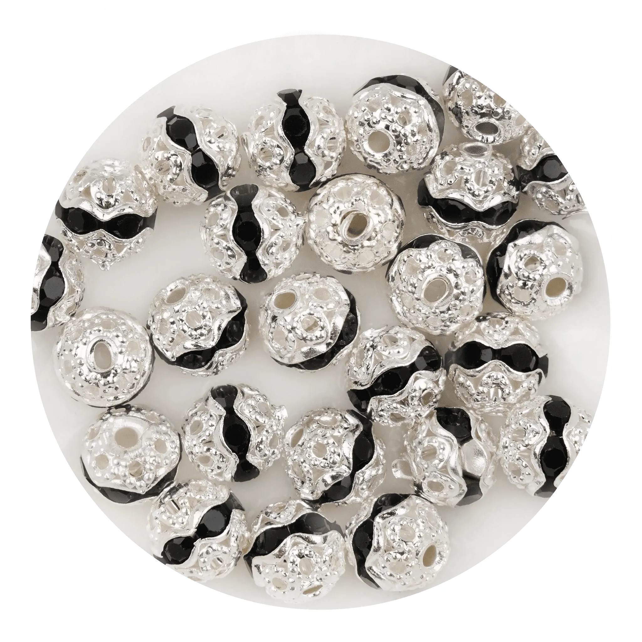 Round String Bead Silver - Black Stones - DIY Craft Warehouse DIY Craft Warehouse