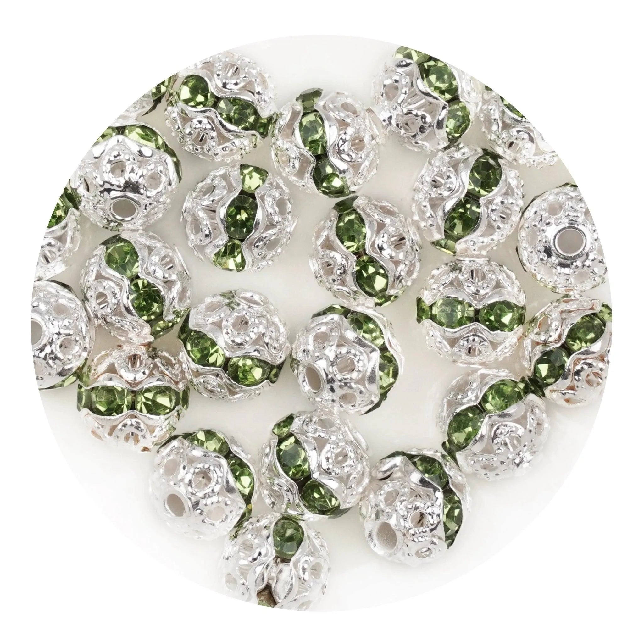 Round String Bead Silver - Green Stones - DIY Craft Warehouse DIY Craft Warehouse