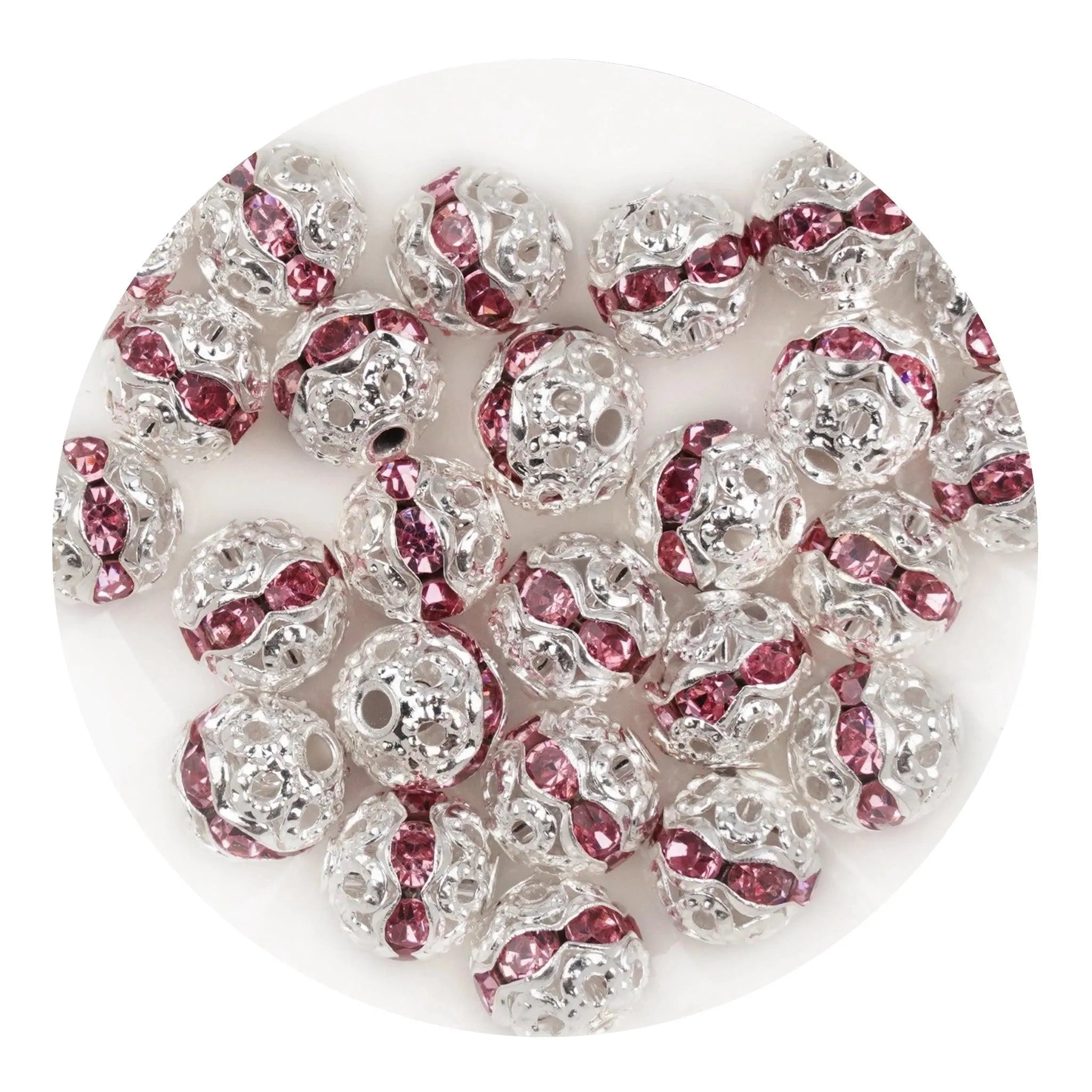 Round String Bead Silver - Pink Stones - DIY Craft Warehouse DIY Craft Warehouse