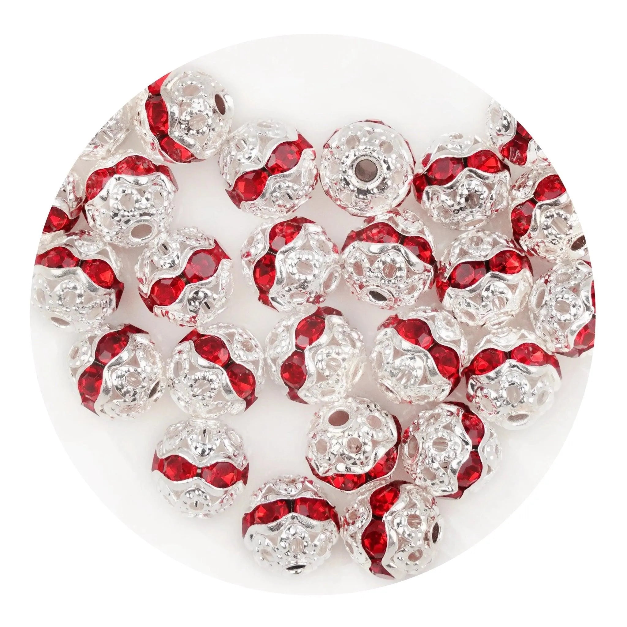 Round String Bead Silver - Red Stones - DIY Craft Warehouse DIY Craft Warehouse