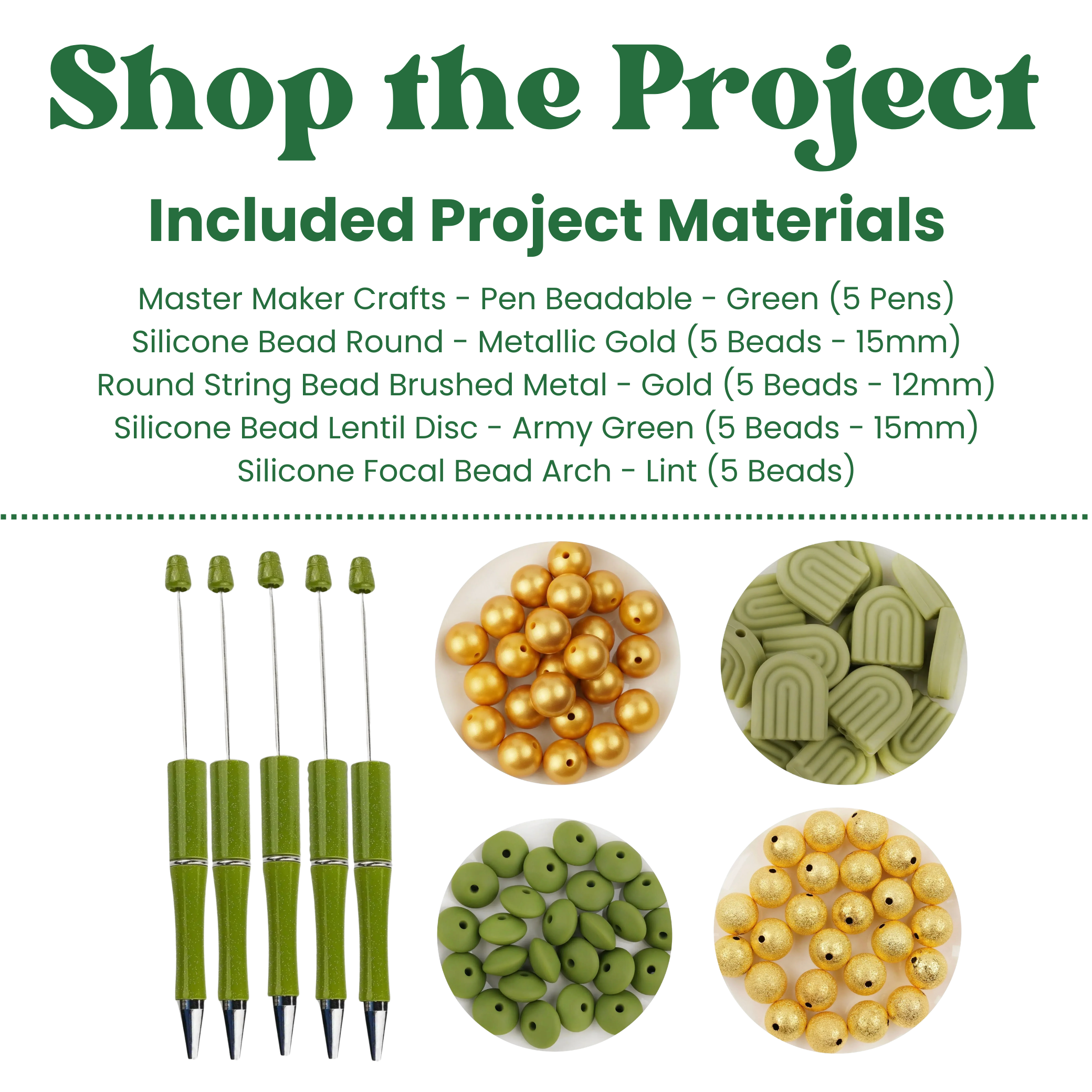 Image of Lucky Green & Gold Beadable Pen Kit (Makes 5) sold at Master Maker Crafts. Wholesale prices and fast shipping.