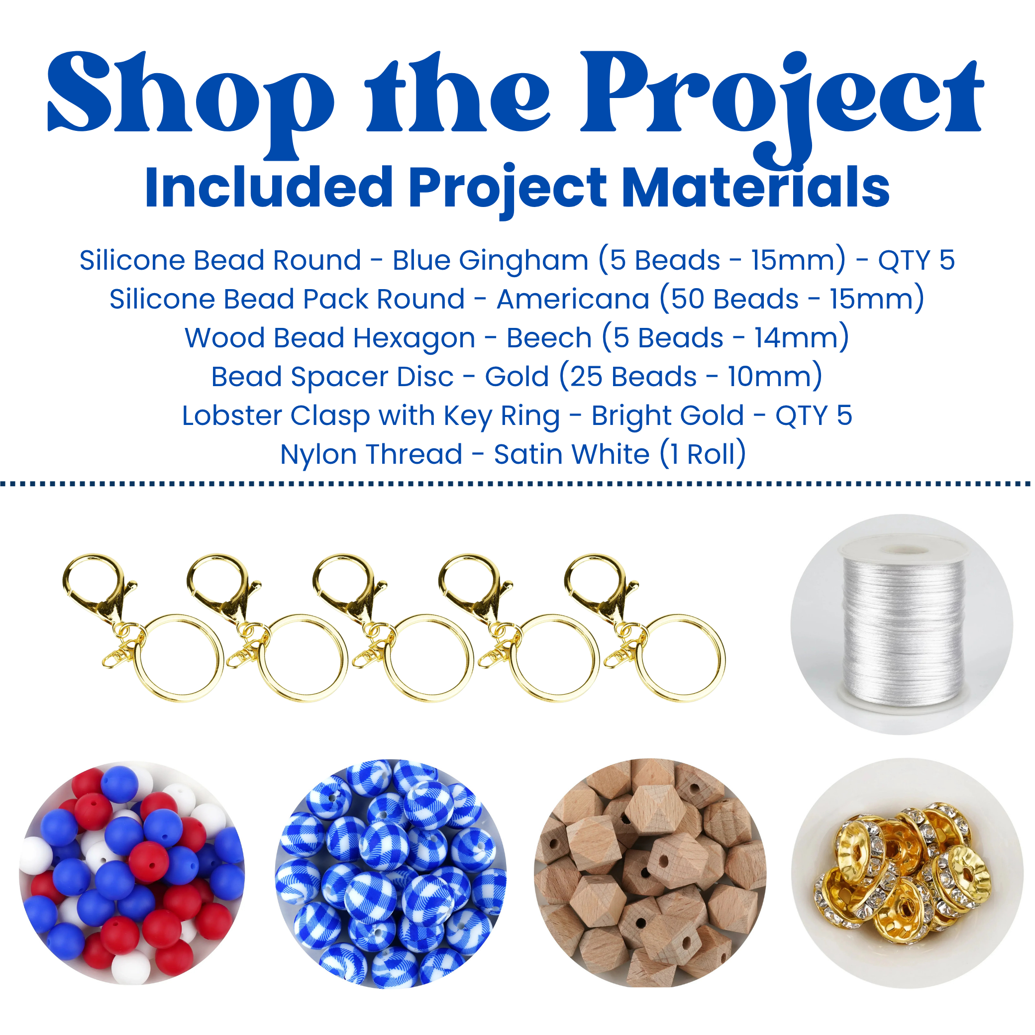 Blue Gingham Round Beaded Keychain Kit (Makes 5)