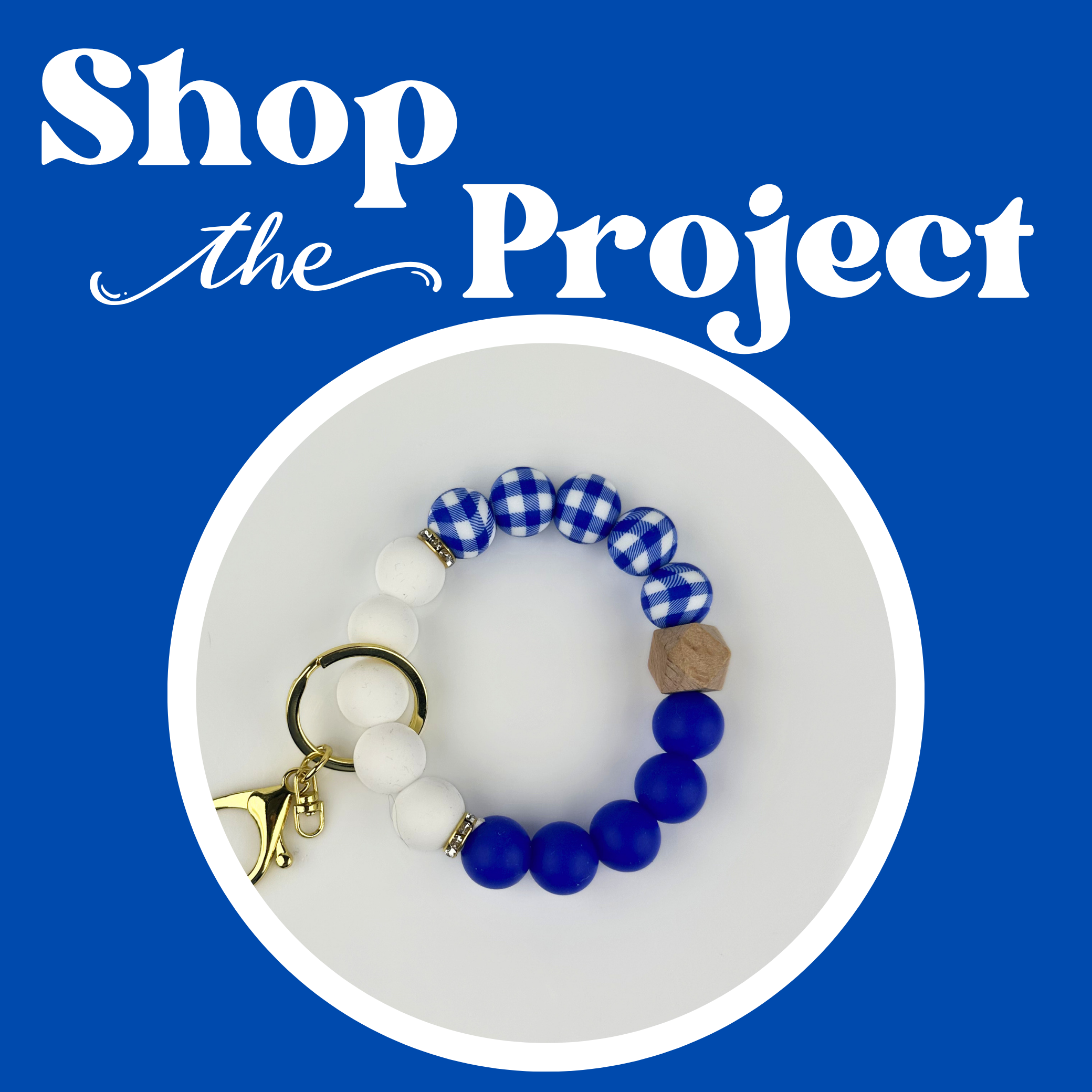 Blue Gingham Round Beaded Keychain Kit (Makes 5)