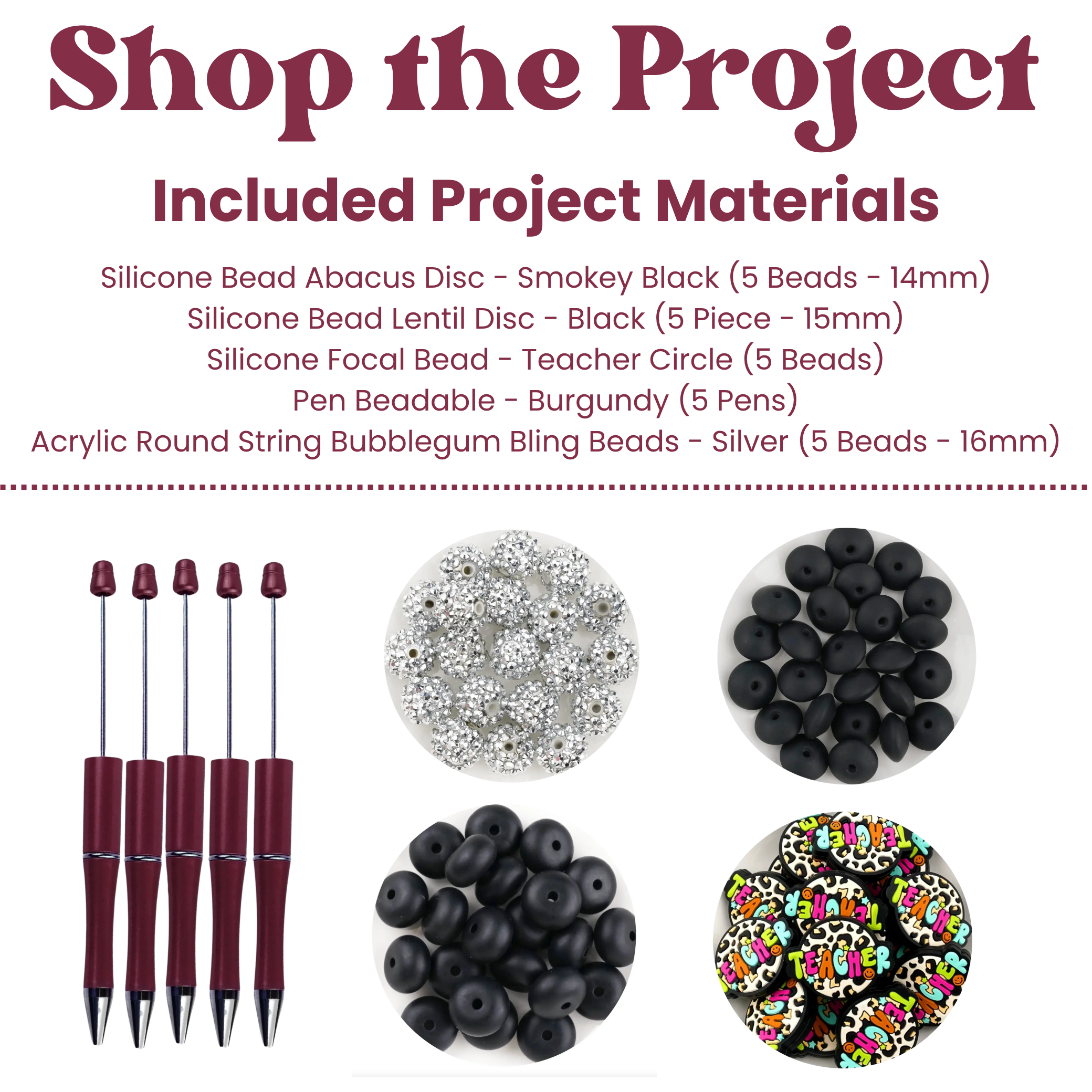 Image of Burgundy Teacher Beadable Pen Kit (Makes 5) sold at Master Maker Crafts. Wholesale prices and fast shipping.