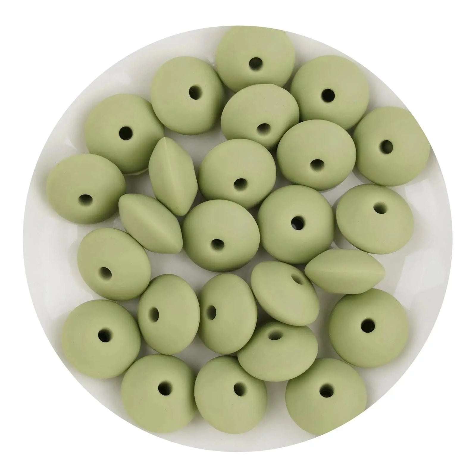 Silicone Bead Lentil Disc - Lint Green (5 Piece) - DIY Craft Warehouse