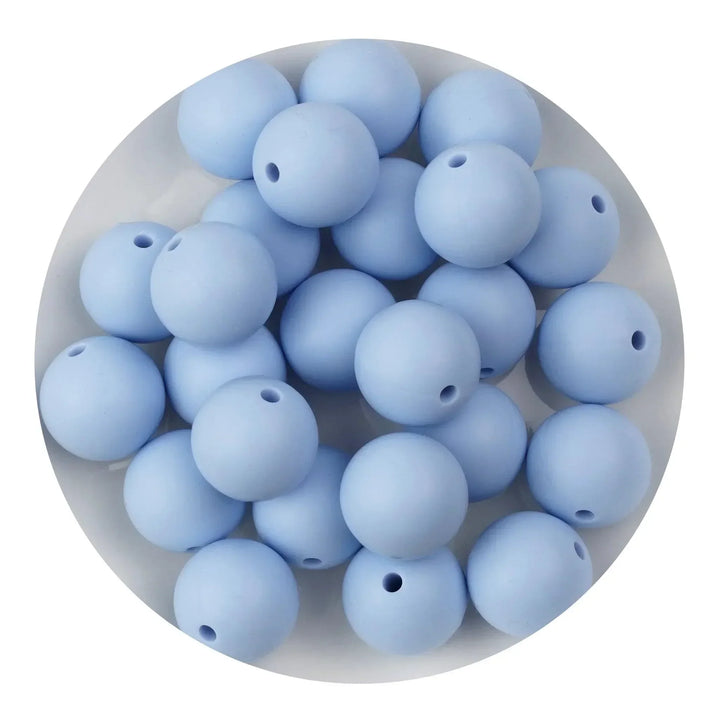 Pastel blue round silicone craft beads in a bowl, wholesale bead supply, fast USA shipping