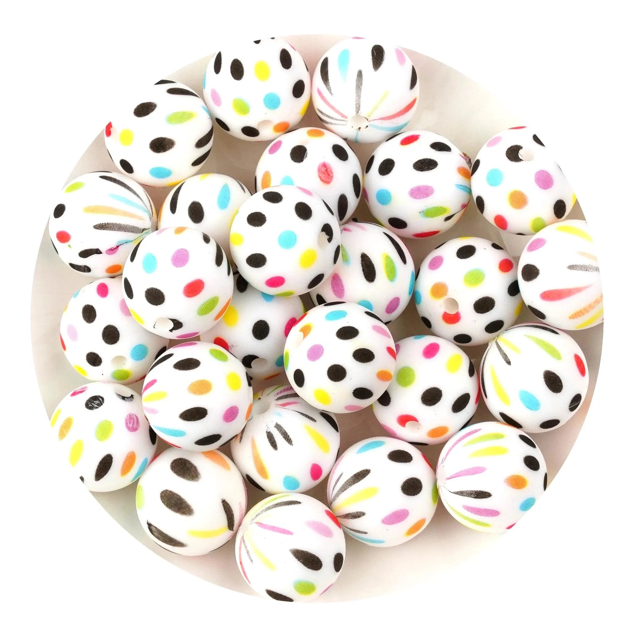 Silicone Bead Round - Polka Dots (5 Beads) - DIY Craft Warehouse DIY Craft Warehouse