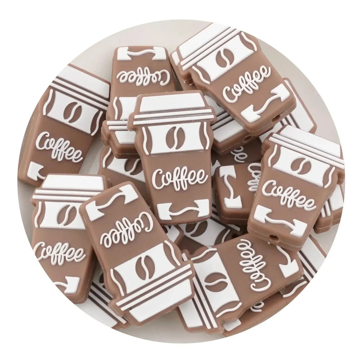 Brown silicone coffee cup focal beads for crafts, wholesale craft supplies, USA fast shipping