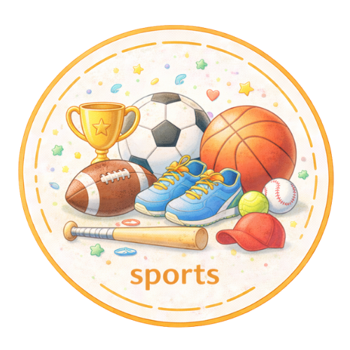 Sports-themed craft supplies including basketball, soccer ball, football, sneakers, and trophy. Fast shipping from USA.